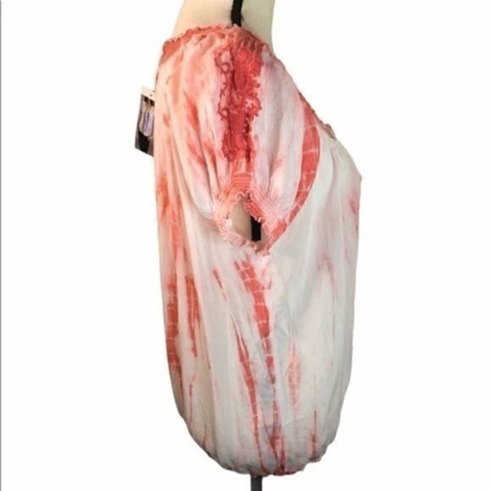 Fever Peasant Boho Shirt Coral Orange White Small NWT - Picture 5 of 10